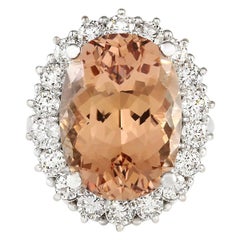 16.87 Carat Morganite 18 Karat White Gold Diamond Ring