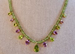 19.75 Carat Peridot & Amethyst 14K Gold Plated Peridot Beaded Necklace