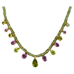 19.75 Karat Peridot & Amethyst 14K vergoldete Peridot Perlen-Halskette 