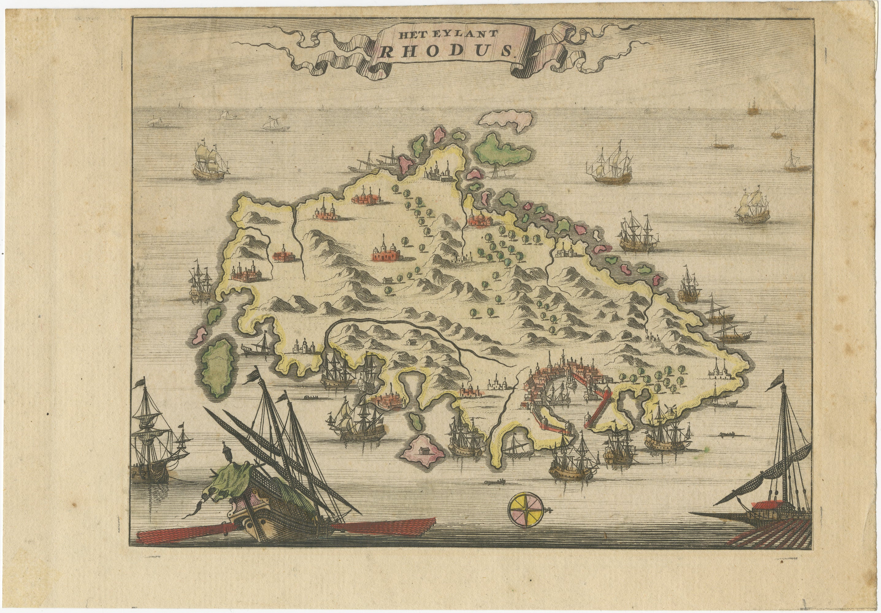 1687 Vue gravée de Rhodes par O. Dapper - Île de Rhode coloriée à la main

Cette estampe ancienne originale est une gravure sur cuivre magnifiquement détaillée intitulée 