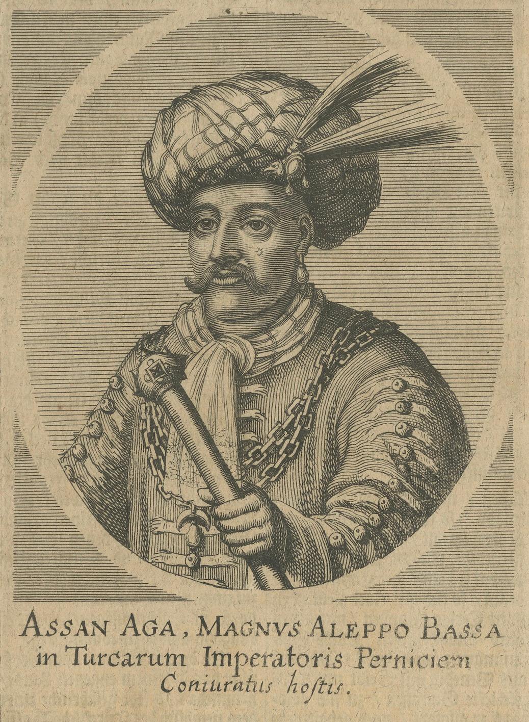 17th Century 1687 Portrait of Assan Aga by E. Nessenthaler: A Glimpse into Ottoman Nobility For Sale