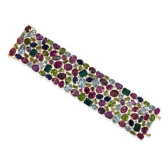 168.9 Carat Multi Colored Tourmaline and Diamond Bracelet in 18KT Yellow Gold