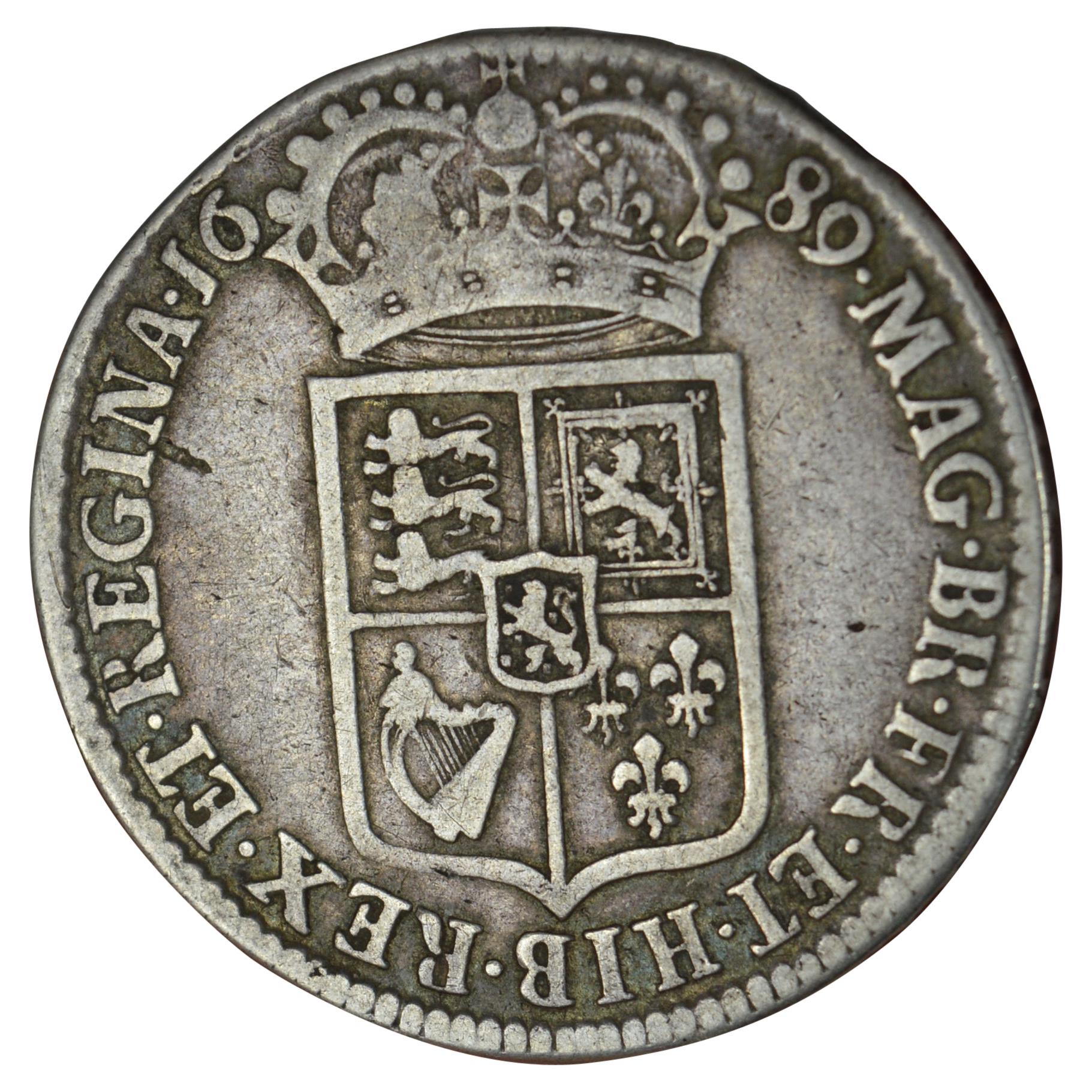 1689 William and Mary Half Crown Coin