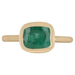 1.68ct 10K Natural East to West Cushion Cut Emerald Solitaire Bezel Gold Ring