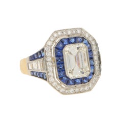 1.68 Carat Diamond and Sapphire Target Ring Platinum and Yellow Gold
