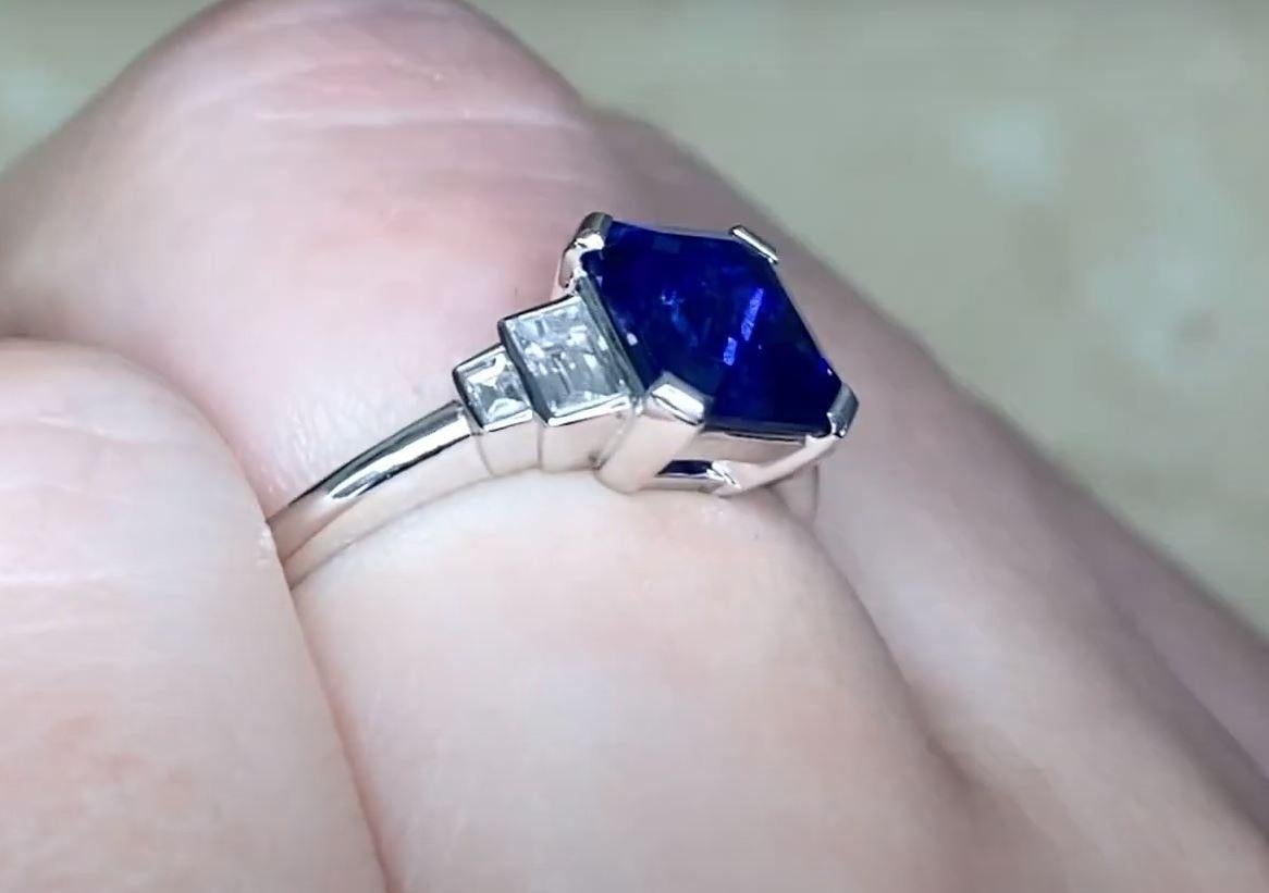 1.68ct Emerald Cut Natural Sapphire Engagement Ring, H Color, Platinum For Sale 1