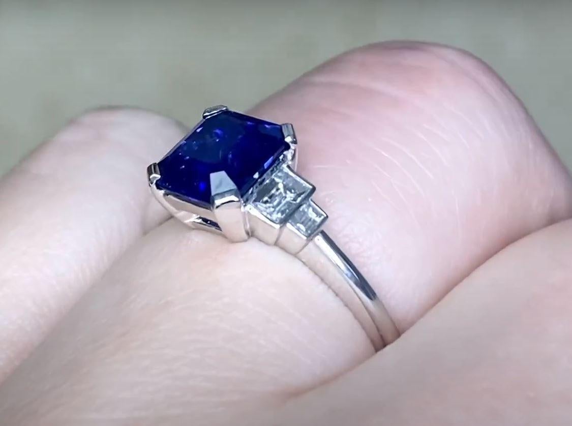 1.68ct Emerald Cut Natural Sapphire Engagement Ring, H Color, Platinum For Sale 2