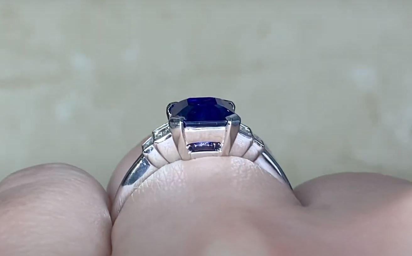 1.68ct Emerald Cut Natural Sapphire Engagement Ring, H Color, Platinum For Sale 3