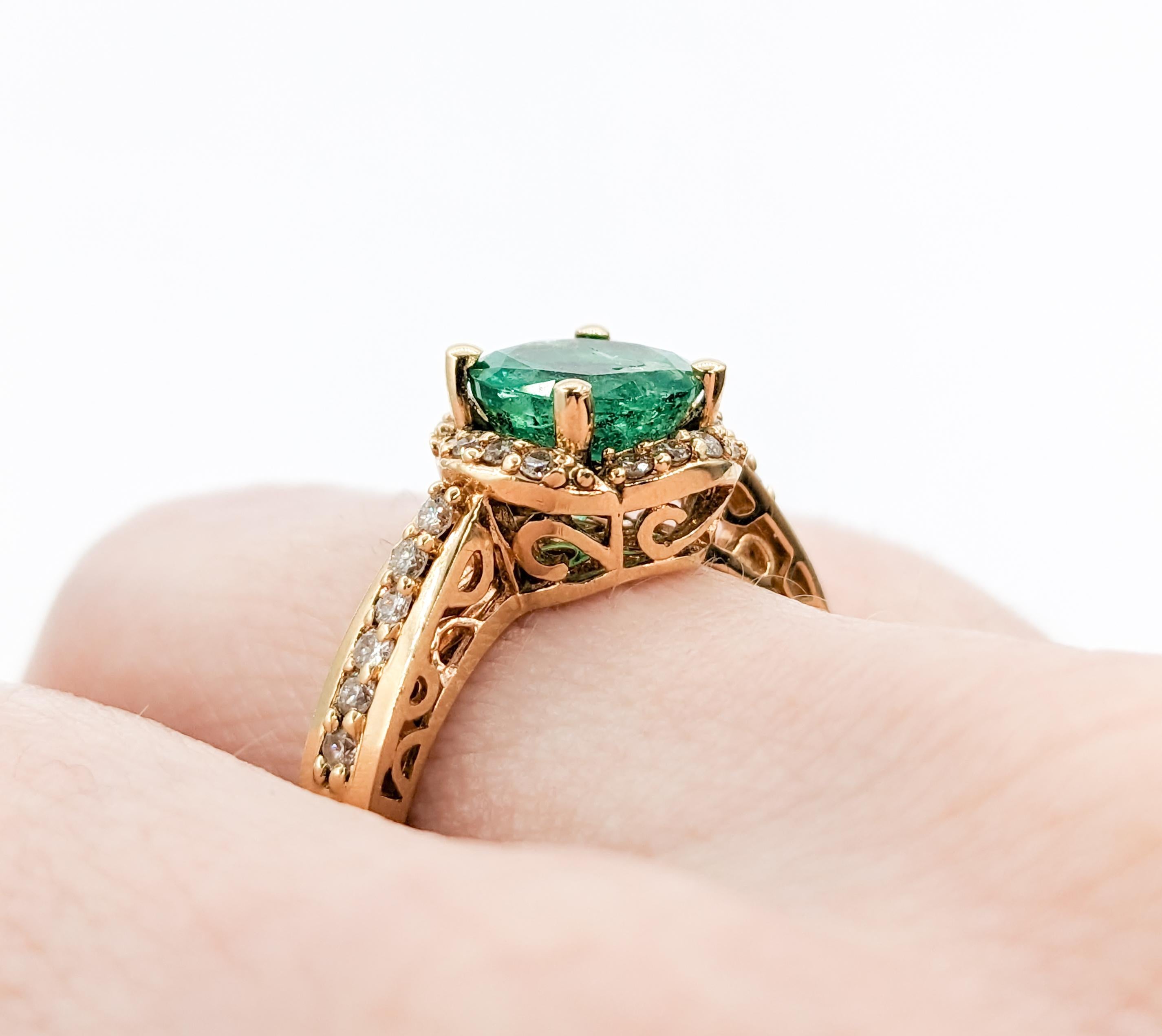 1.68ct Emerald & Diamond Ring In Yellow Gold

Introducing this lovely Emerald and Diamond Ring, expertly crafted in 14k yellow gold. This ring features breathtaking a 1.68ct emerald, adding a touch of lush green elegance to the design. Further