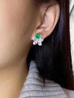 1.68ct Emerald Diamond & Sapphire Earrings in 18K Gold