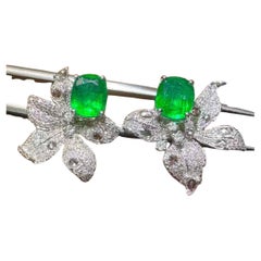 1.68ct Emerald Diamond & Sapphire Earrings in 18K Gold