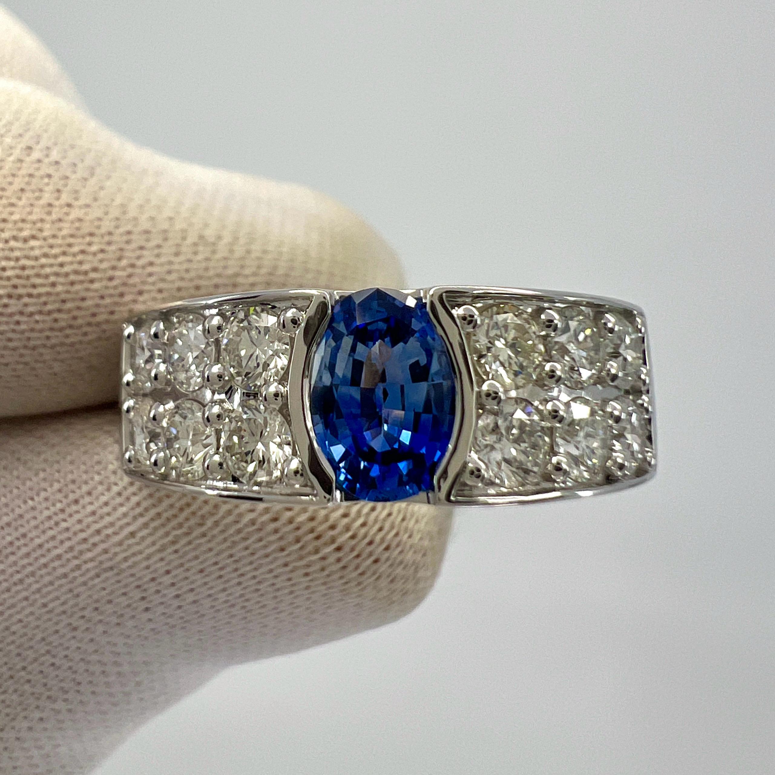 Unique Fine Blue Ceylon Sapphire And Diamond 18k White Gold Signet Style Ring. 1.68 Carat total.

This beautiful ring features a a fine 0.80ct natural Ceylon sapphire with a stunning vivid cornflower blue colour.. This also has an excellent oval cut