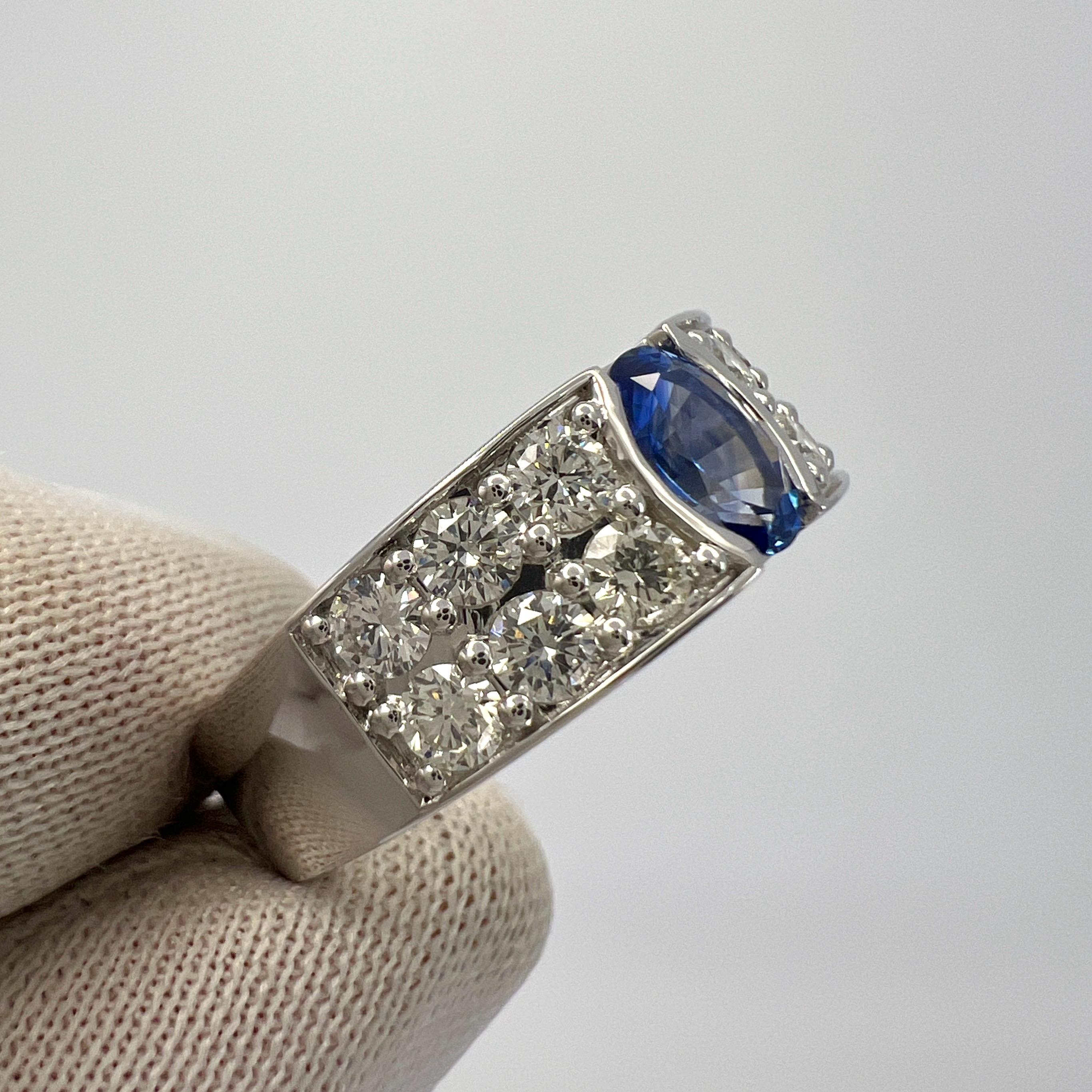 1.68ct Fine Cornflower Blue Ceylon Sapphire Diamond 18k White Gold Signet Ring For Sale 2