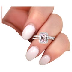 1.68ct Lisette 14kt White Gold Blush Pink Sapphire Radiant Halo Bridal Set