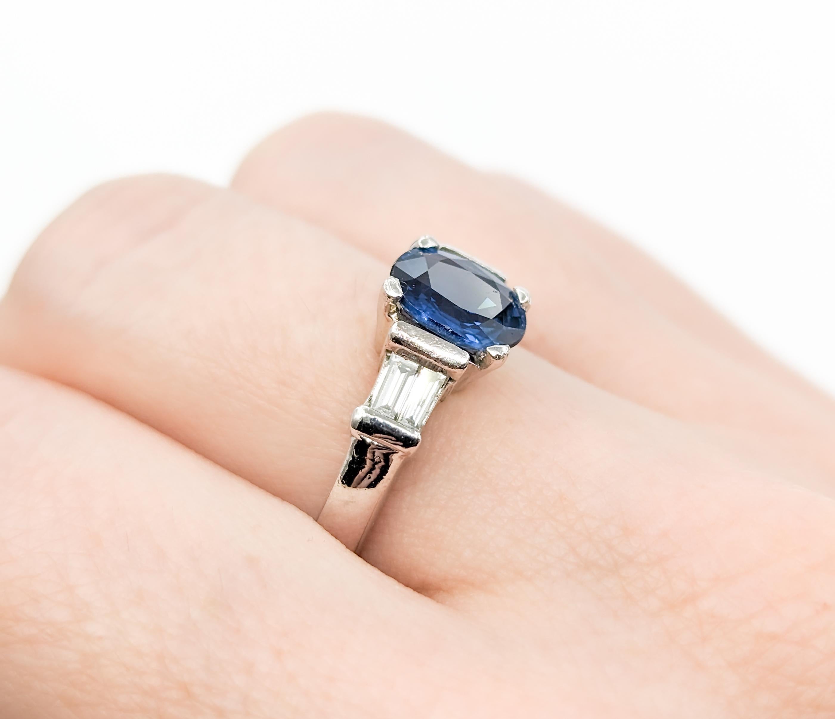 Oval Cut 1.68ct Natural Oval Sapphire & Diamond Accent Ring in Platinum For Sale