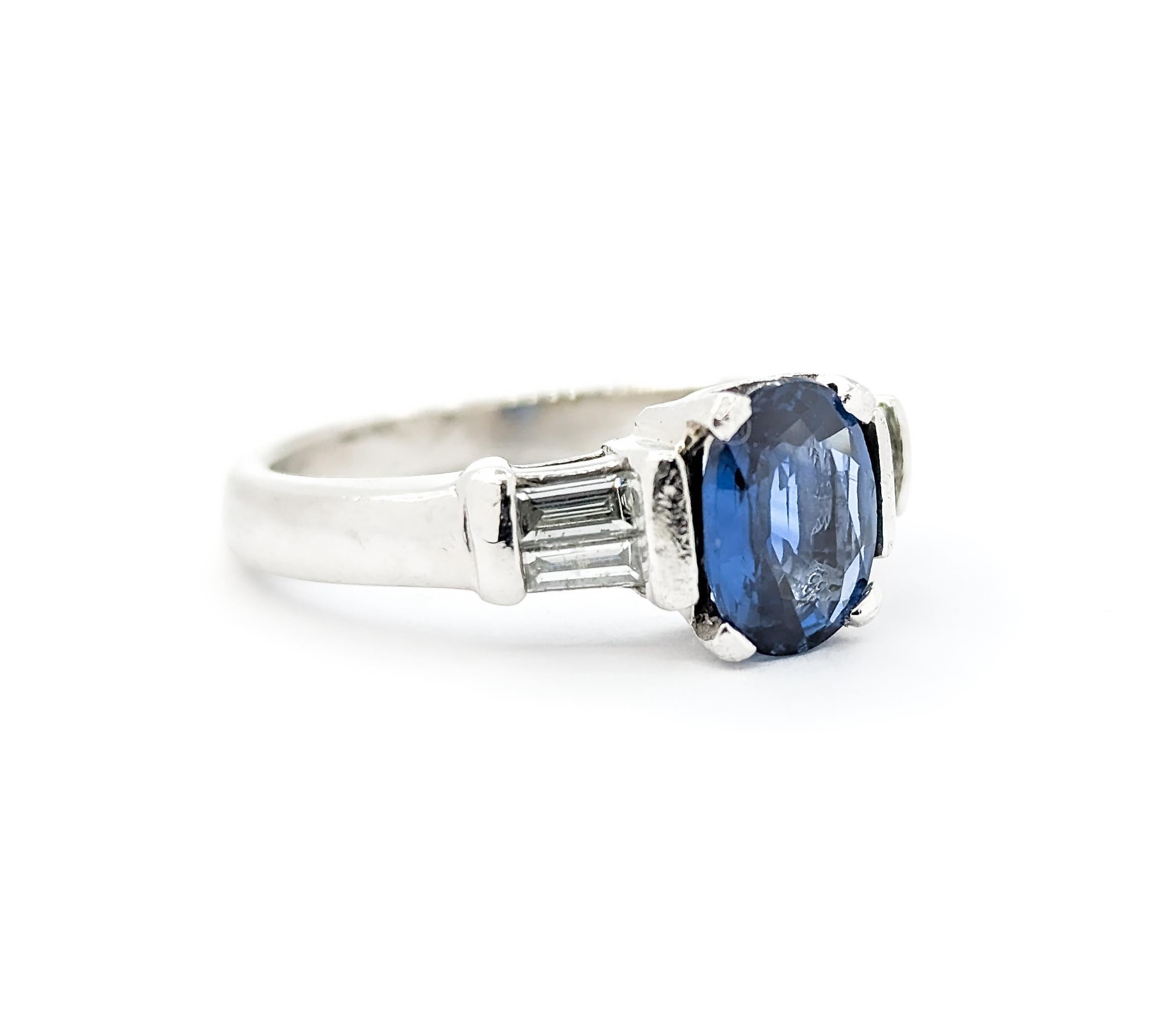 1.68ct Natural Oval Sapphire & Diamond Accent Ring in Platinum For Sale 1