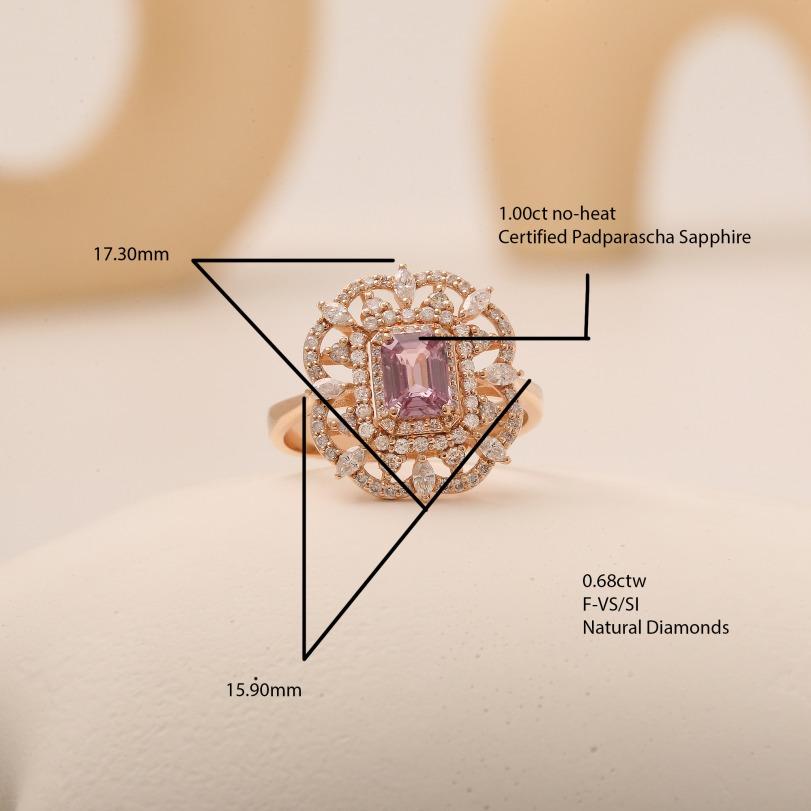 Taille ronde Bague Padpadrascha saphir non chauffé 1,68 carat en vente