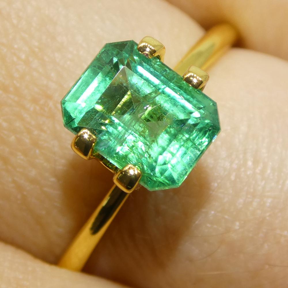 Description:

Gem Type: Emerald 
Number of Stones: 1
Weight: 1.68 cts
Measurements: 7.82 x 6.04 x 4.79 mm
Shape: Octagonal/Emerald Cut
Cutting Style Crown: Step Cut
Cutting Style Pavilion: Step Cut 
Transparency: Transparent
Clarity: Moderately