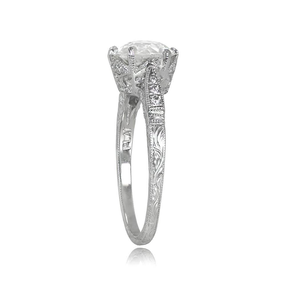 Art Deco 1.68ct Old European Cut Diamond Engagement Ring, Platinum For Sale