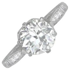 Bague de fiançailles en platine avec un diamant de taille européenne ancienne de 1.68ct