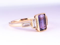 1.68ct Pinkish Purple Bi-Color Natural Sapphire with Baguette Diamond Sides