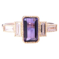 1.68ct Pinkish Purple Bi-Color Natural Sapphire with Baguette Diamond Sides