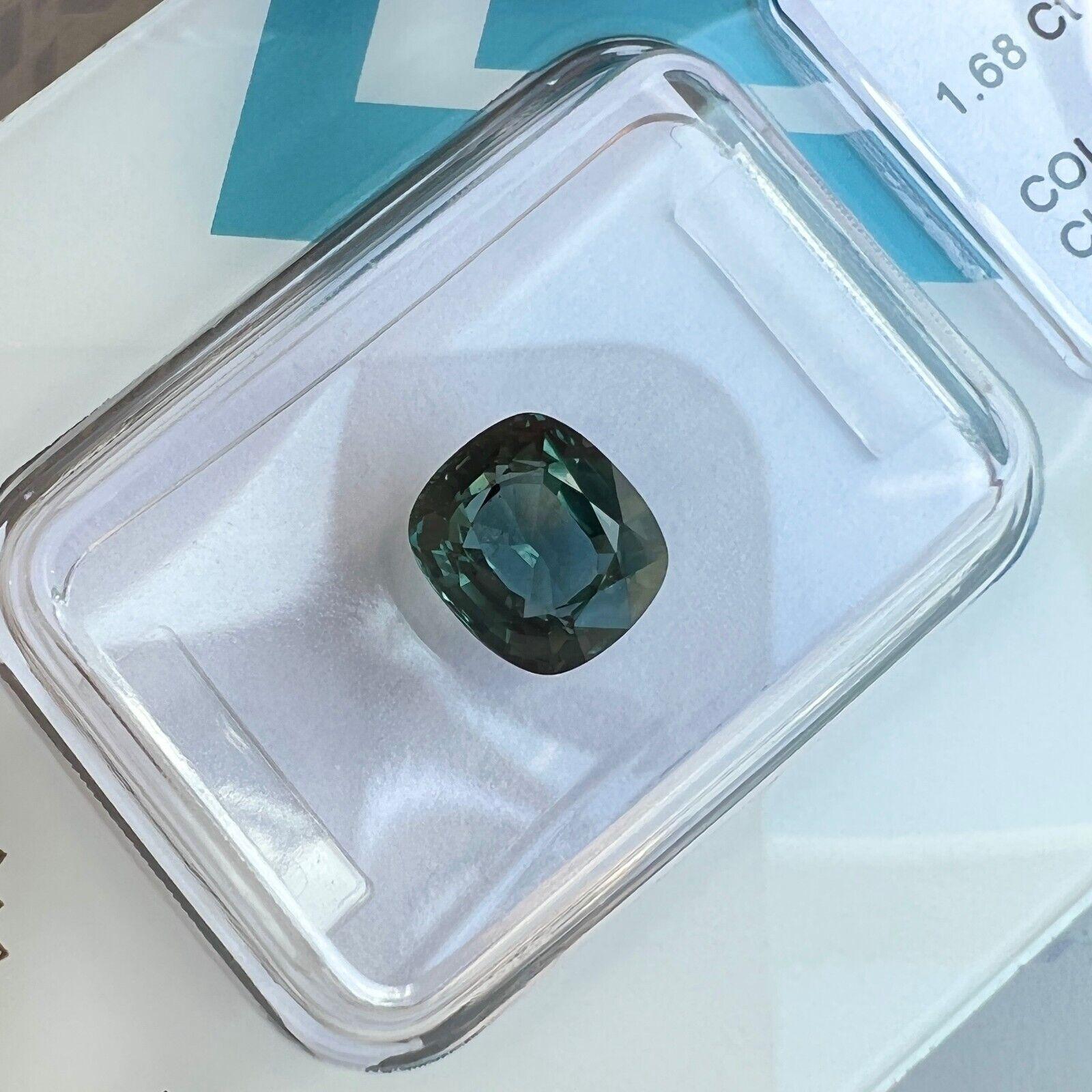 1.68ct Rare Colour Change Unheated Sapphire Green Blue Certified Cushion Cut (Saphir vert bleu certifié taille coussin) en vente 5