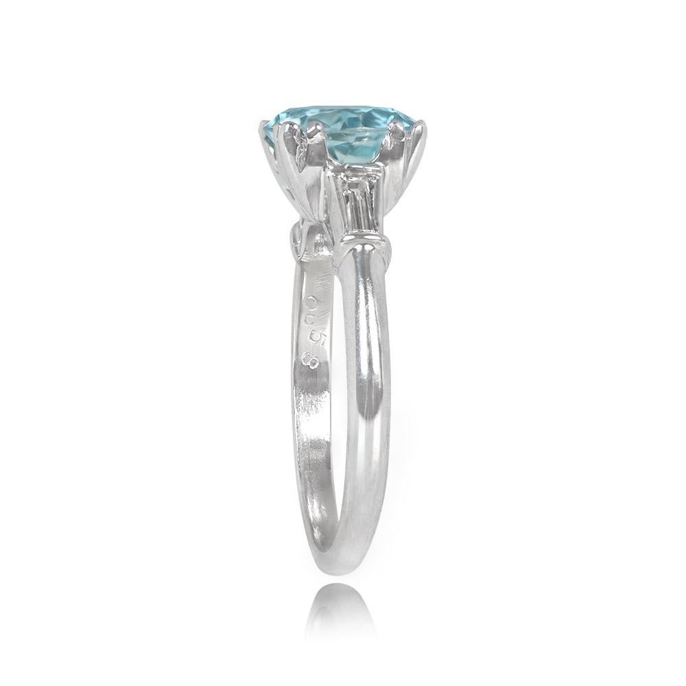 Art Deco 1.68ct Round Cut Aquamarine Engagement Ring, Platinum