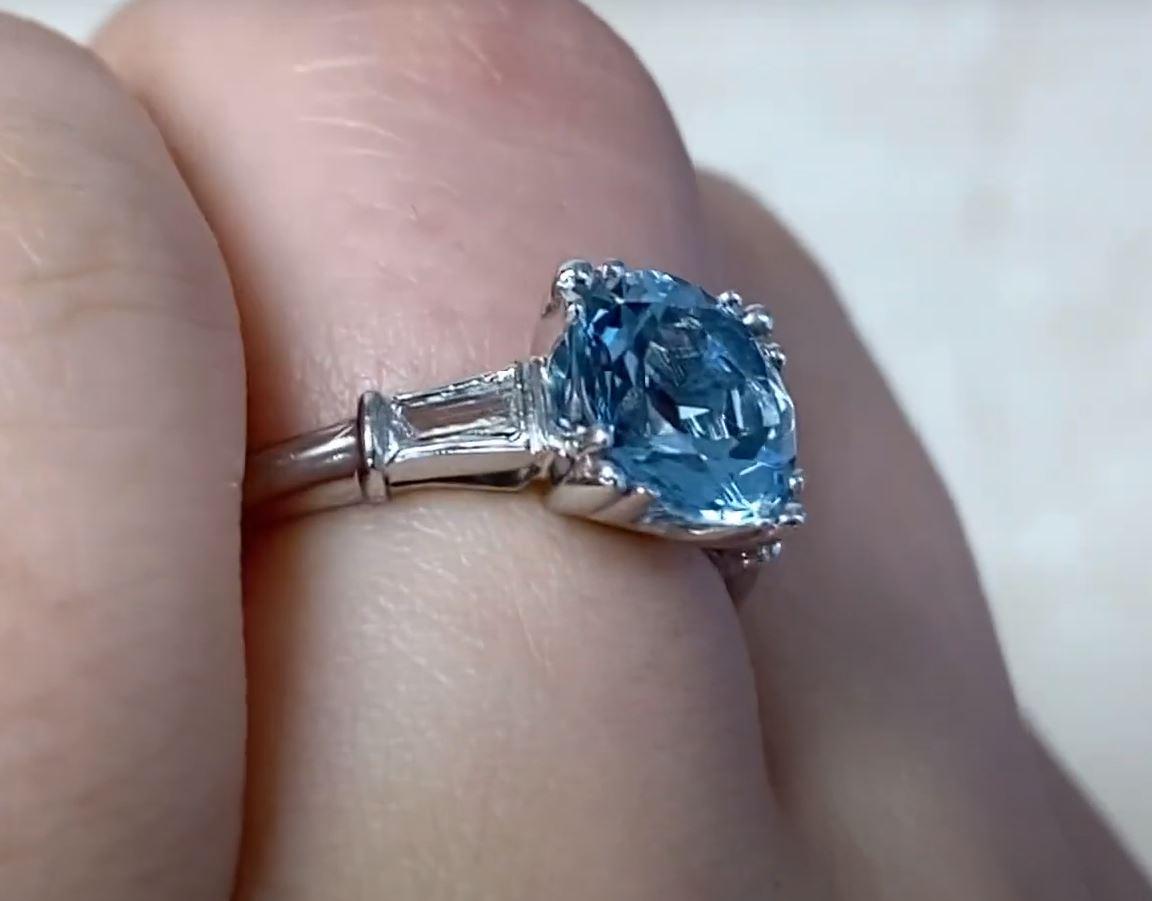 1.68ct Round Cut Aquamarine Engagement Ring, Platinum 1