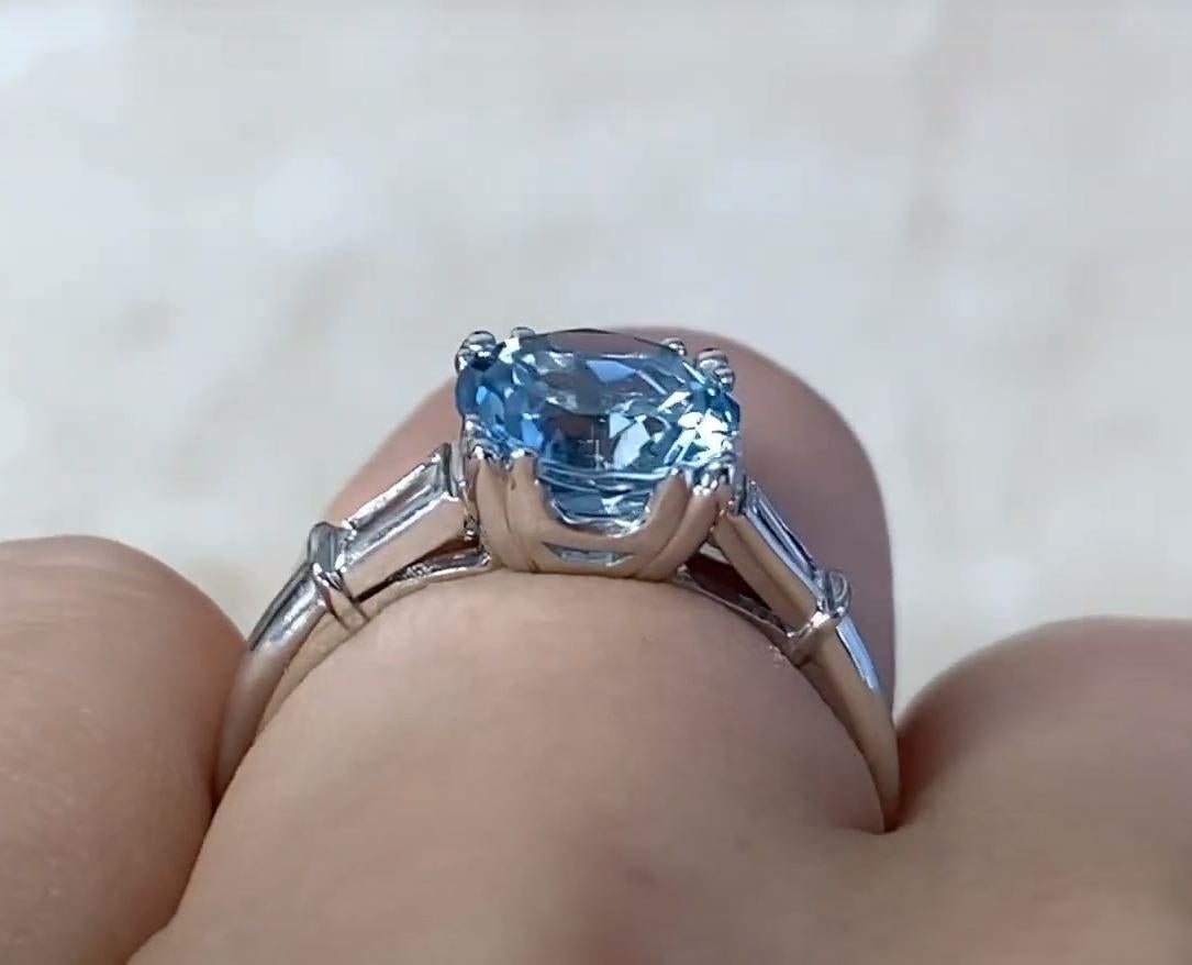 1.68ct Round Cut Aquamarine Engagement Ring, Platinum 3