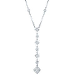 1.68 Karat Diamant-Lariat-Halskette aus 14KT Weißgold mit rundem und Diamant im Prinzessinnenschliff