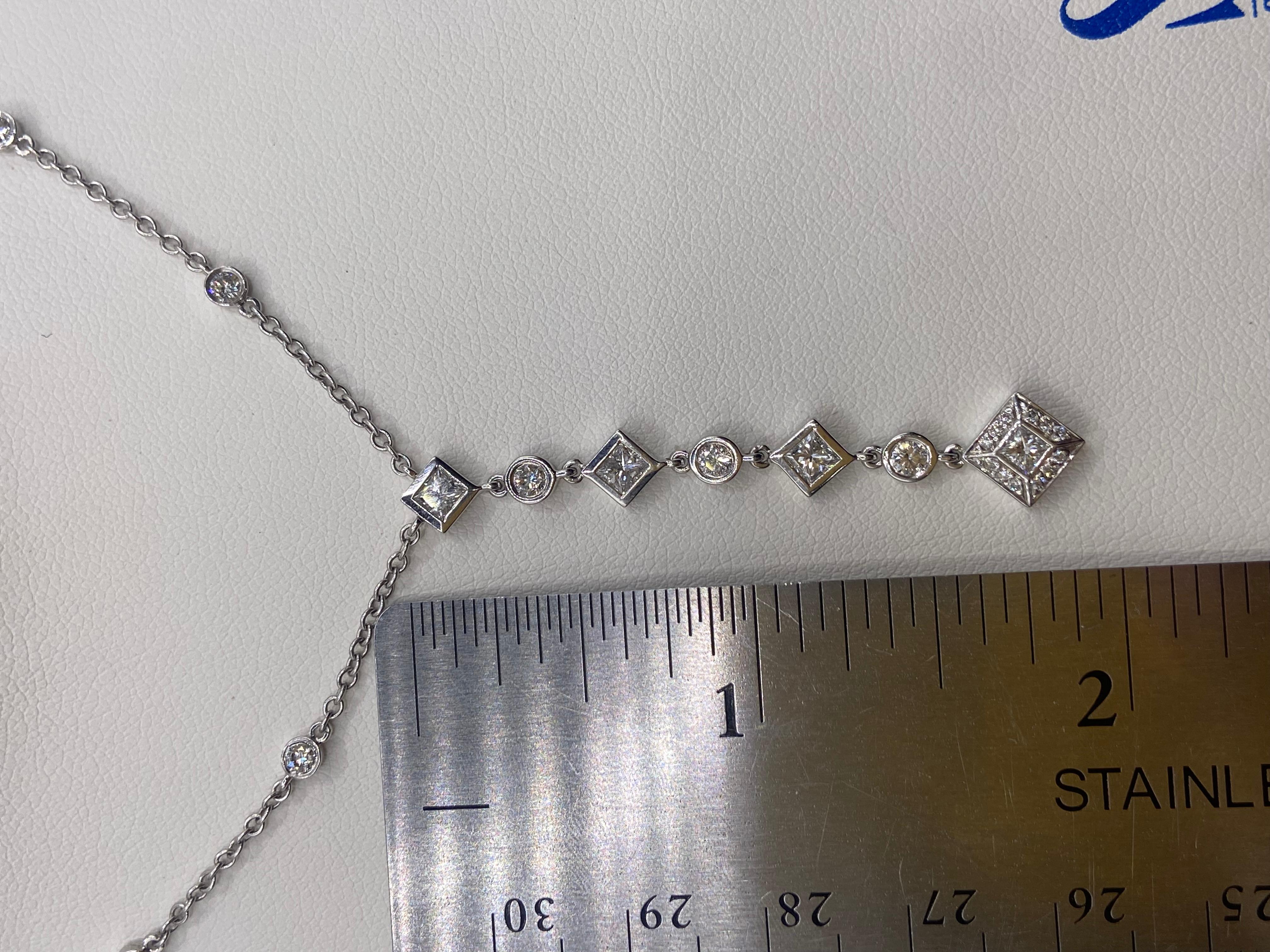 1.68 Karat Diamant-Lariat-Halskette aus 14KT Weißgold mit rundem und Diamant im Prinzessinnenschliff für Damen oder Herren im Angebot