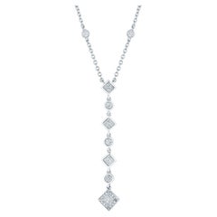 1.68ct Round & Princess Cut Diamond Lariat Necklace in 14KT White Gold