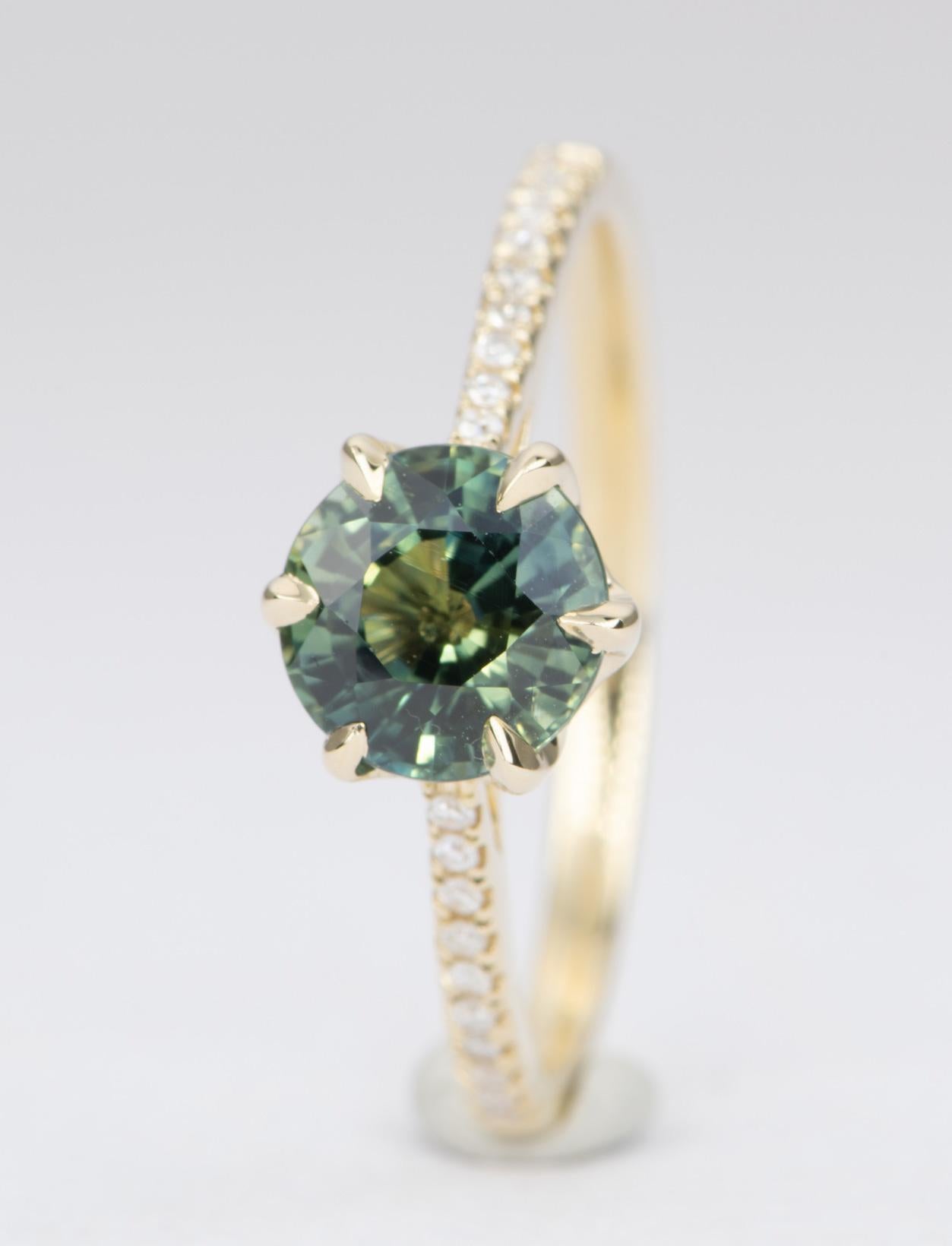 1.68 Carat Round Sapphire Ring 14 Karat Yellow Gold Diamond Pave AD1540-5 In New Condition In Osprey, FL