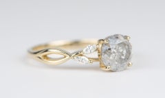 1.68ct Salt and Pepper Diamond with Leaf Accent 14K White Gold Engagement Ring