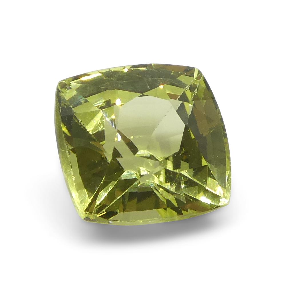 Brilliant Cut 1.68ct Square Cushion Green-Yellow Chrysoberyl from Brazil For Sale