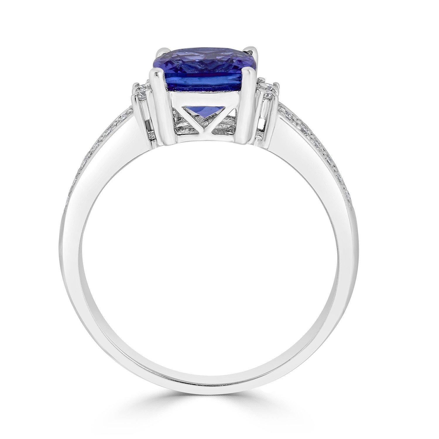 1.68Ct Tanzanite Ring with 0.19Tct Diamonds Set in 14K White Gold For Sale 1