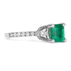 1.68tcw 14K AAA+ Colombian Emerald-Emerald Cut & Diamond Engagement Ring