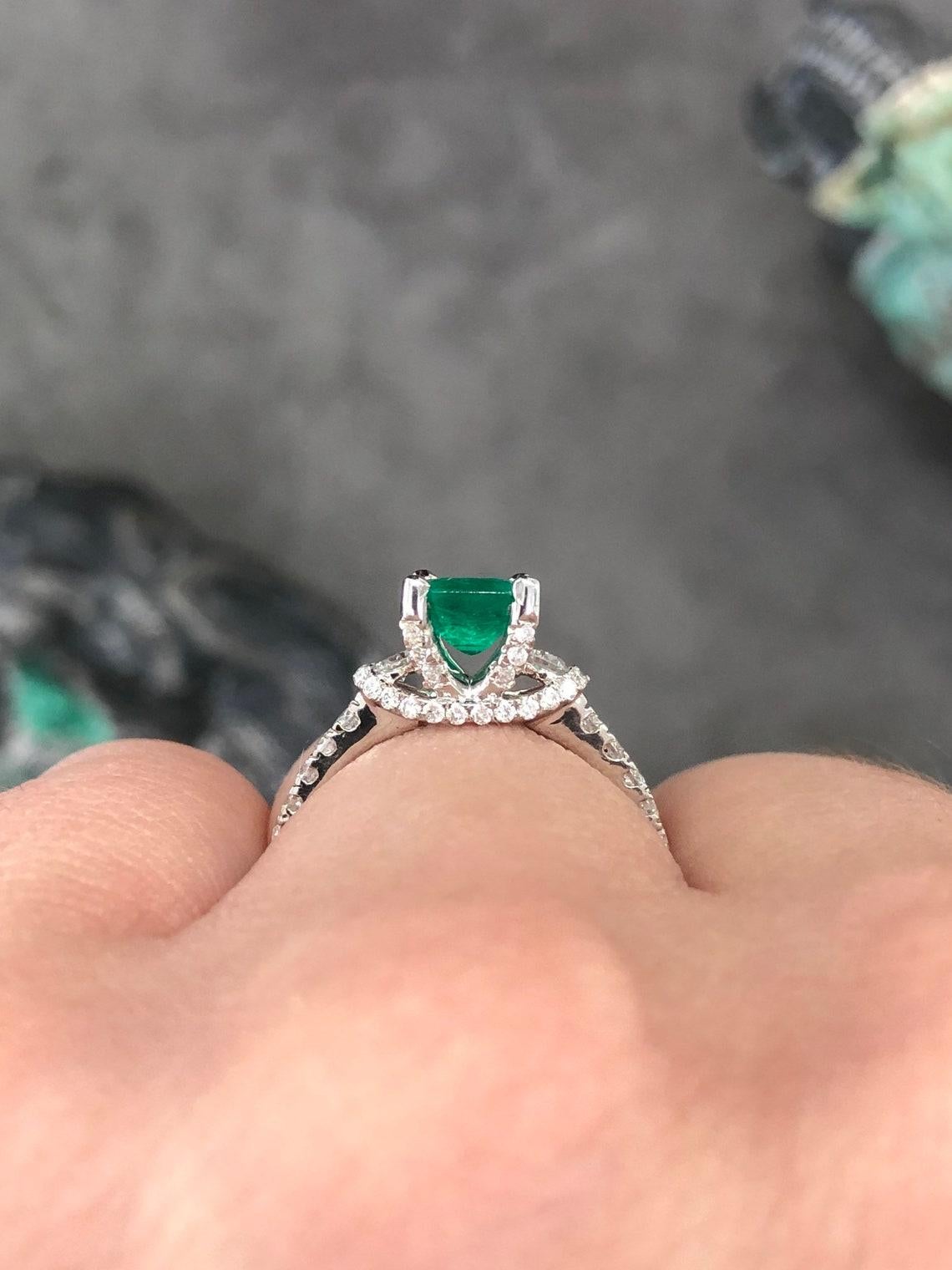 1.68tcw 14K AAA+ Colombian Emerald-Emerald Cut & Diamond Engagement Ring For Sale 2