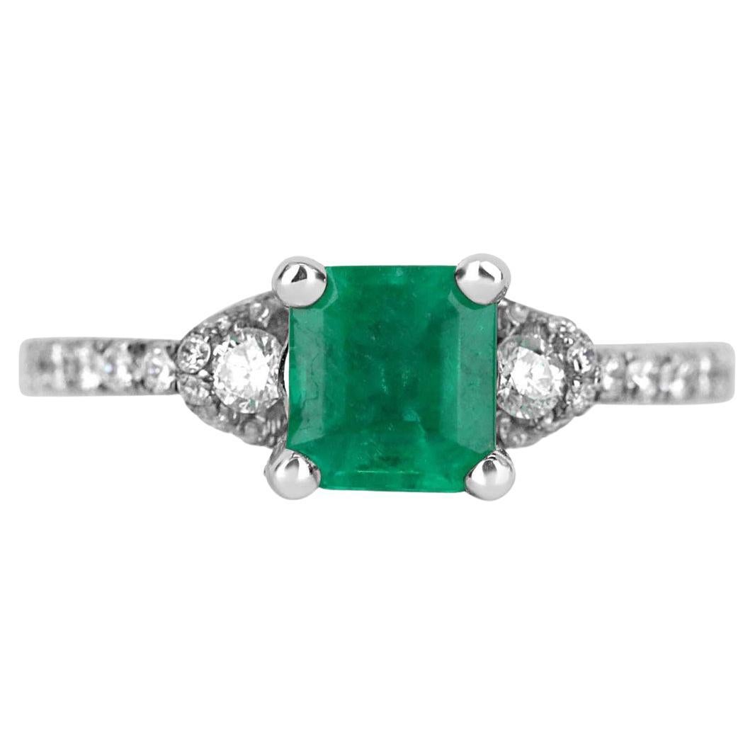 1.68tcw 14K AAA+ Colombian Emerald-Emerald Cut & Diamond Engagement Ring For Sale