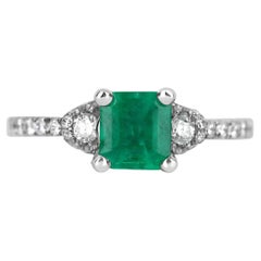 1.68tcw 14K AAA+ Colombian Emerald-Emerald Cut & Diamond Engagement Ring
