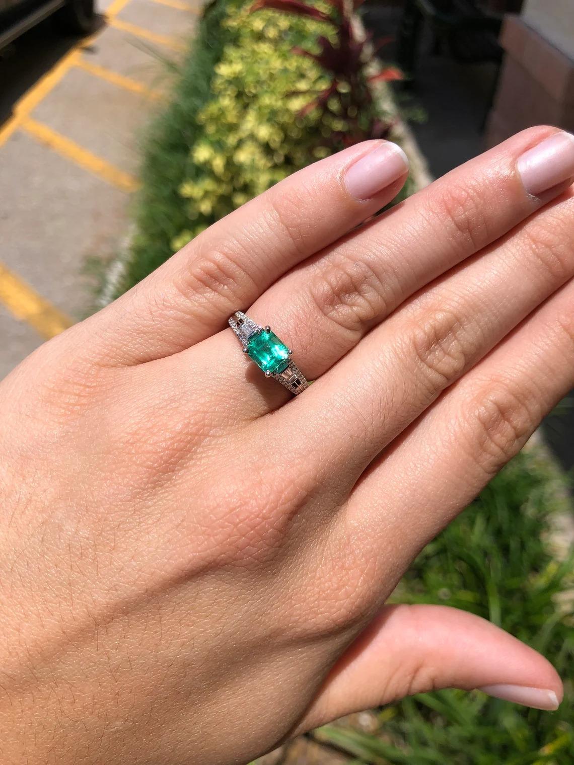 Women's 1.68tcw 14k Colombian Emerald-Asscher Cut & Diamond Engagement Ring For Sale