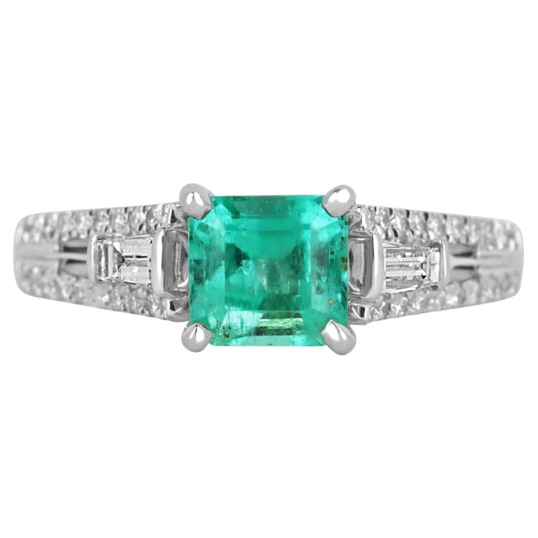 1.68tcw 14k Colombian Emerald-Asscher Cut & Diamond Engagement Ring For Sale