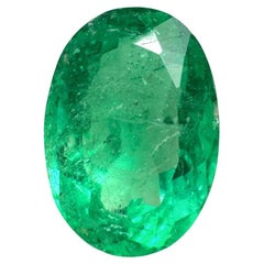 1.69 Carat 9x6 Medium Yellowish Green Colombian Emerald - Oval  May Gemstone