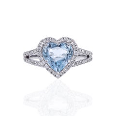 1.69 Carat Aquamarine and Diamond ring in 18 Karat white gold