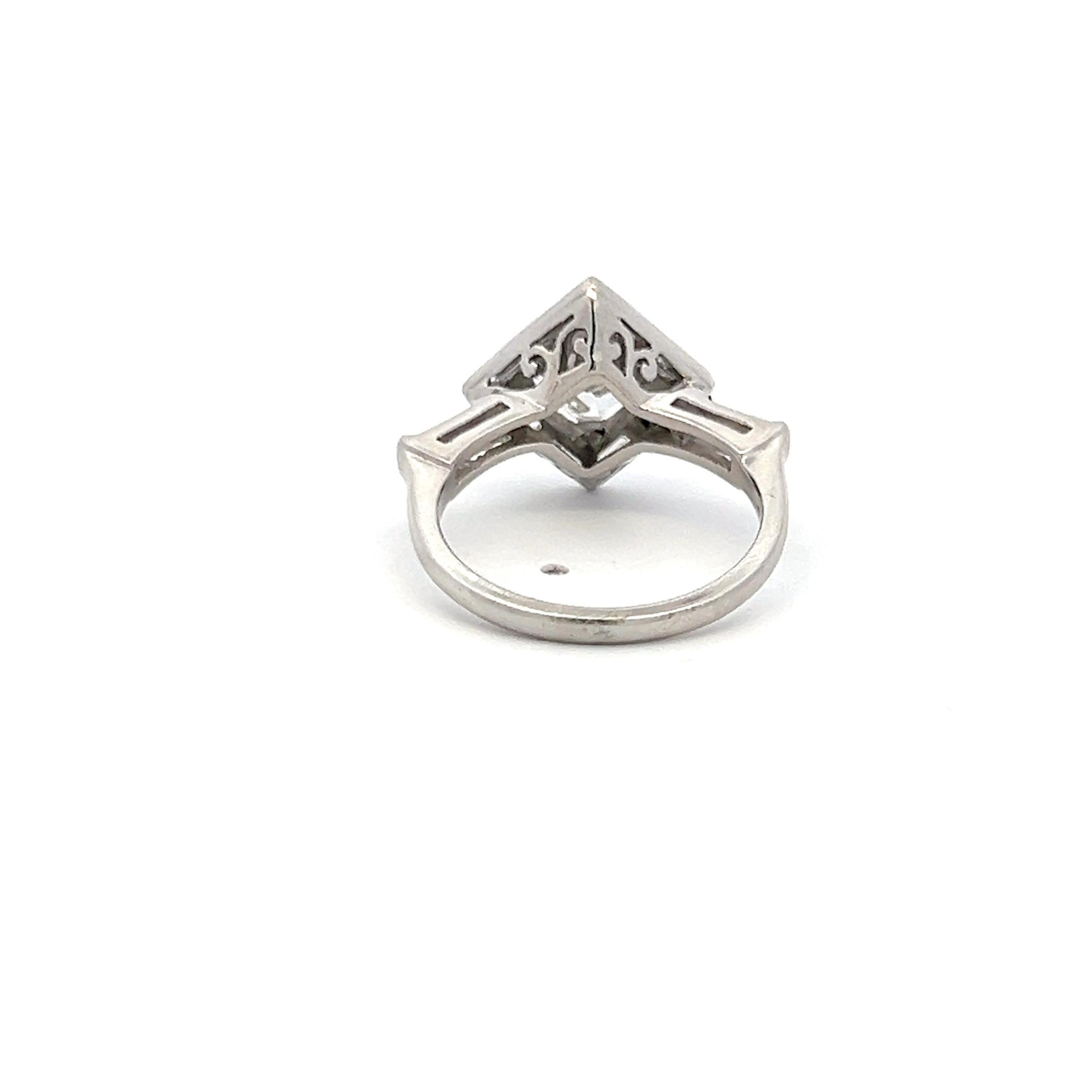 1.69 Carat Asscher Cut and Baguette Shape Diamond Platinum Engagement Ring In Good Condition For Sale In New York, NY