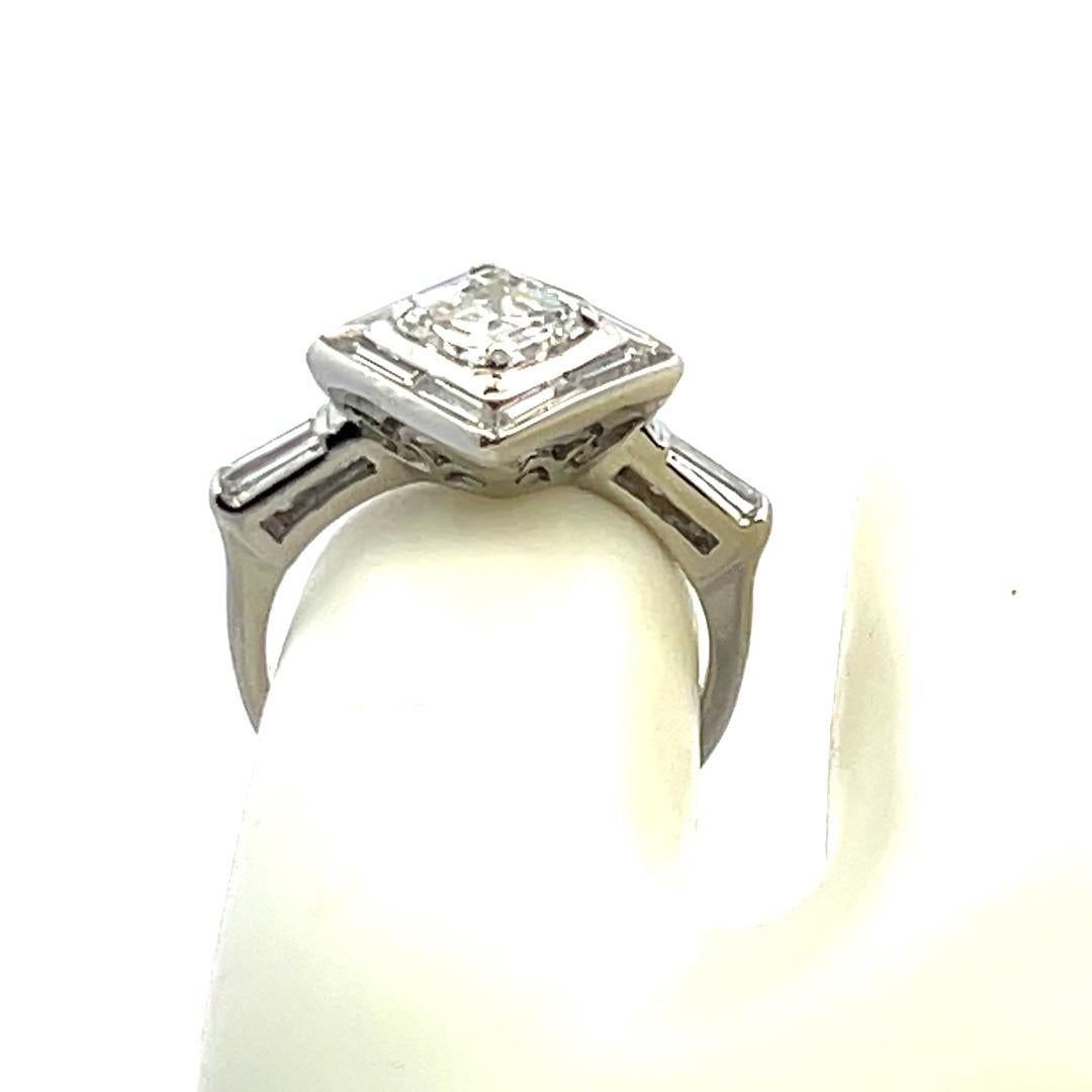 1.69 Carat Asscher Cut and Baguette Shape Diamond Platinum Engagement Ring For Sale 5