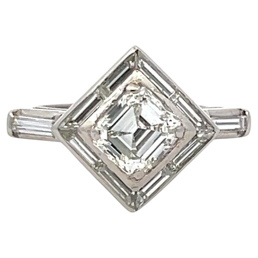 1.69 Carat Asscher Cut and Baguette Shape Diamond Platinum Engagement Ring