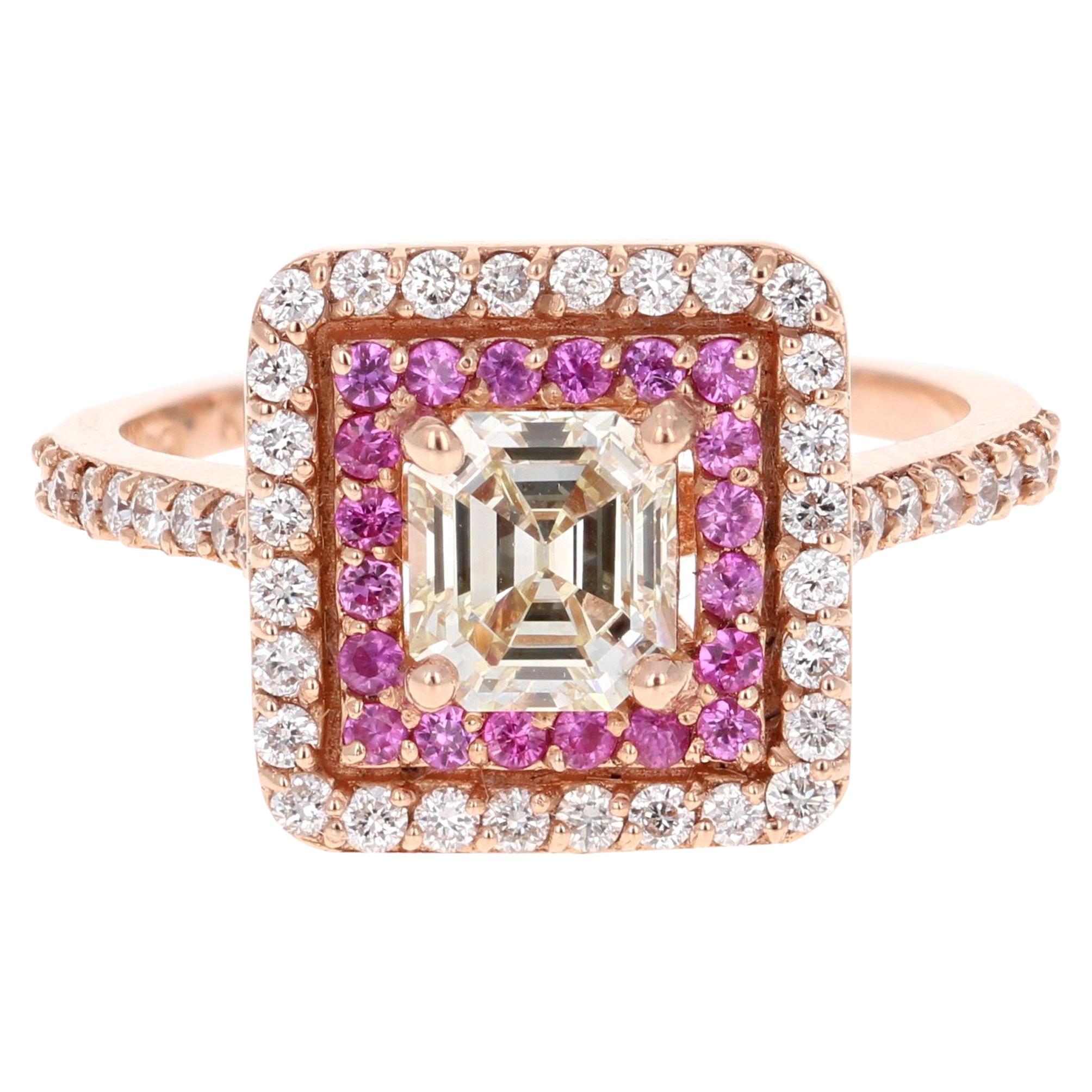 1.69 Carat Asscher Cut Diamond Engagement Ring 14 Karat Rose Gold