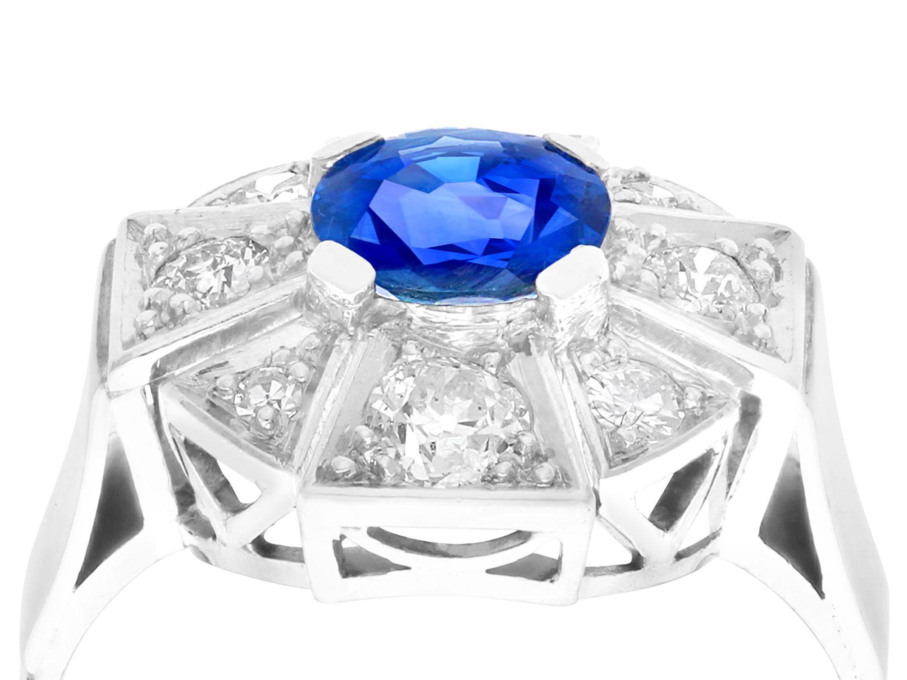 A stunning, fine and impressive 1.69 carat Burmese sapphire and 1.15 carat diamond, 18 karat white gold and platinum set dress ring; part of our diverse antique jewelry and estate jewelry collections. 

This stunning, fine and impressive blue